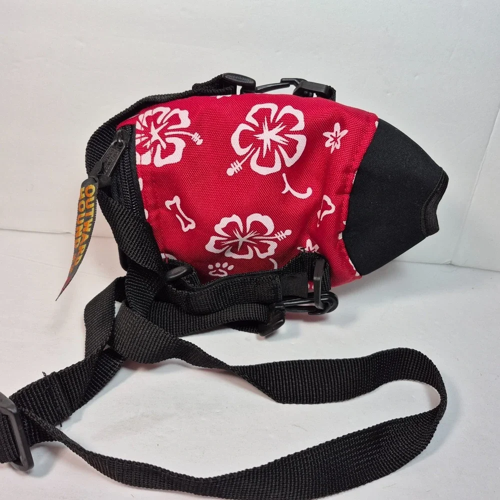 Outward Hound Travel Gear Adjustable Water Bottle Holder w/Bowl Red White Floral